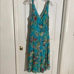 Chaps Teal Floral Fit & Flair Midi Dress